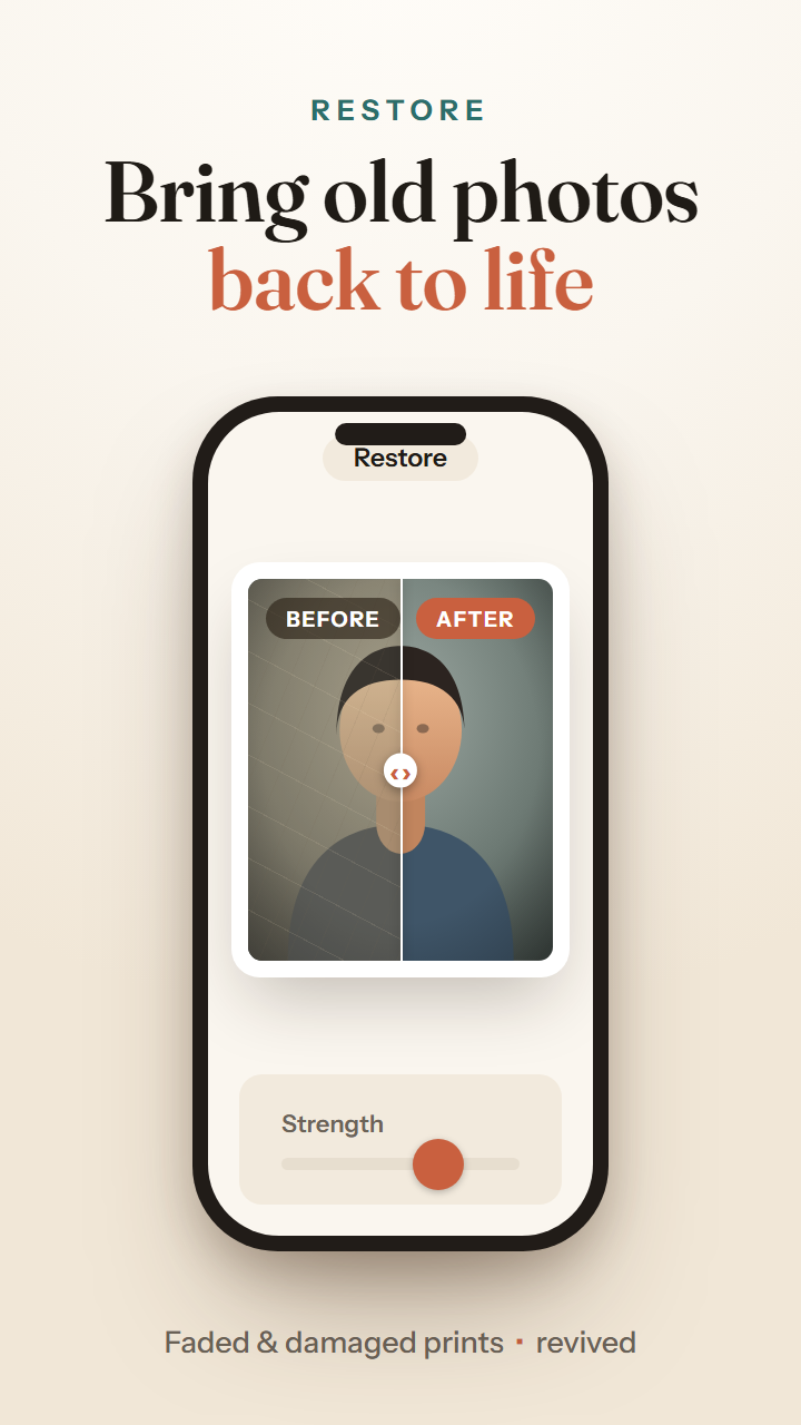 Restore old photos — before and after slider
